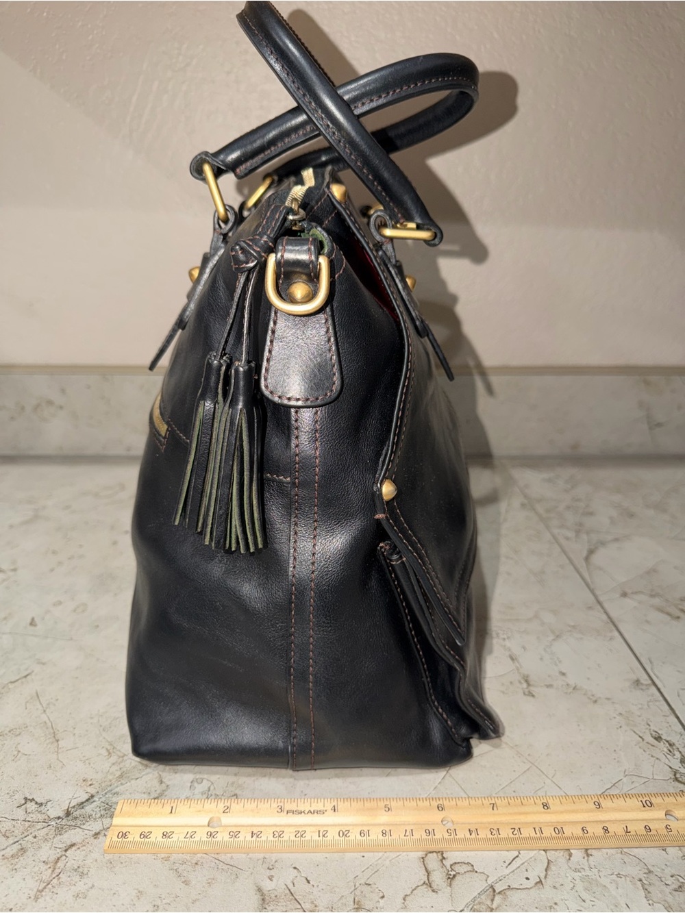 Dooney & Bourke Black Leather Florentine Clayton Satchel - Picture 6 of 13